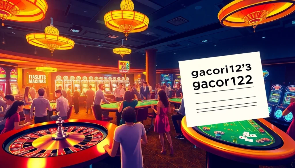 Experience excitement at gacor123 casino with players enjoying table games and slots.